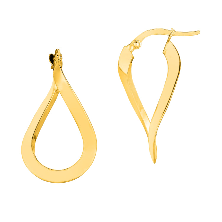 14K Yellow Gold Tear Drop Twist Freeform Earring