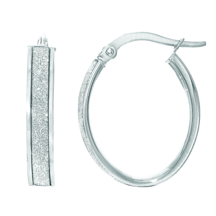 14K White Gold 15MM Glitter Hoop Earring