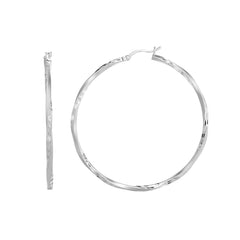 Sterling Silver 50mm Diamond Cut and Twist Hoop Earring