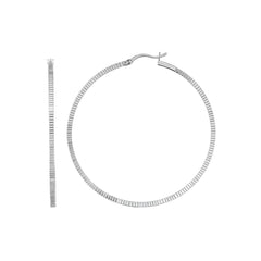 Sterling Silver 50mm Striped Diamond Cut Hoop Earring