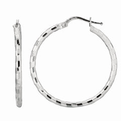 Sterling Silver Diamond Cut Squares Large Hoop Earring
