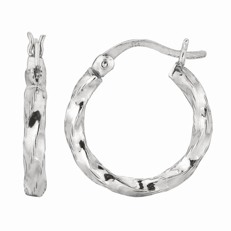 Sterling Silver Small Puff Twist Diamond Cut Hoop Earring