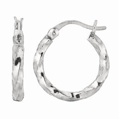 Sterling Silver Small Puff Twist Diamond Cut Hoop Earring