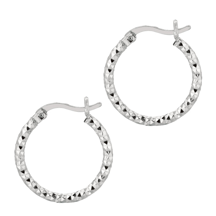 Sterling Silver 2x15MM Diamond Cut Hoop Earring