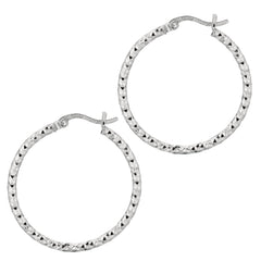 Sterling Silver 2x25MM Diamond Cut Hoop Earring
