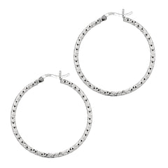 Sterling Silver 2x30MM Diamond Cut Hoop Earring