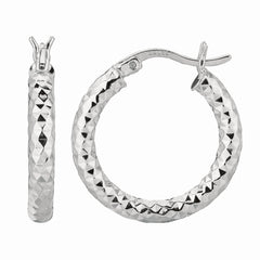 Sterling Silver 3x15MM Diamond Cut Hoop Earring