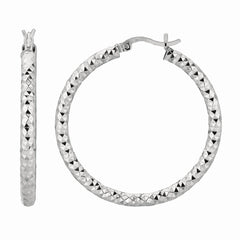 Sterling Silver 4x25MM Diamond Cut Hoop Earring