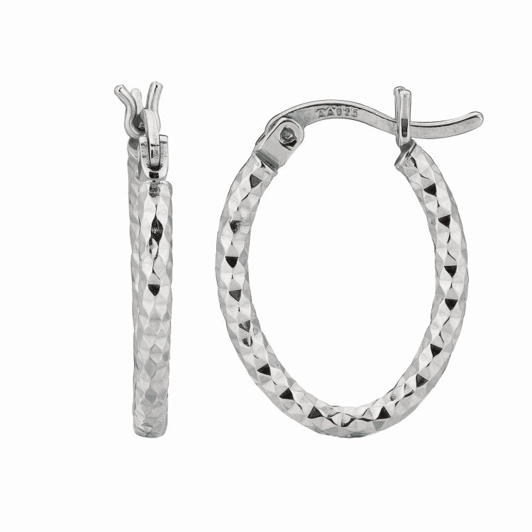 Sterling Silver 2x10MM Diamond Cut Oval Hoop Earring