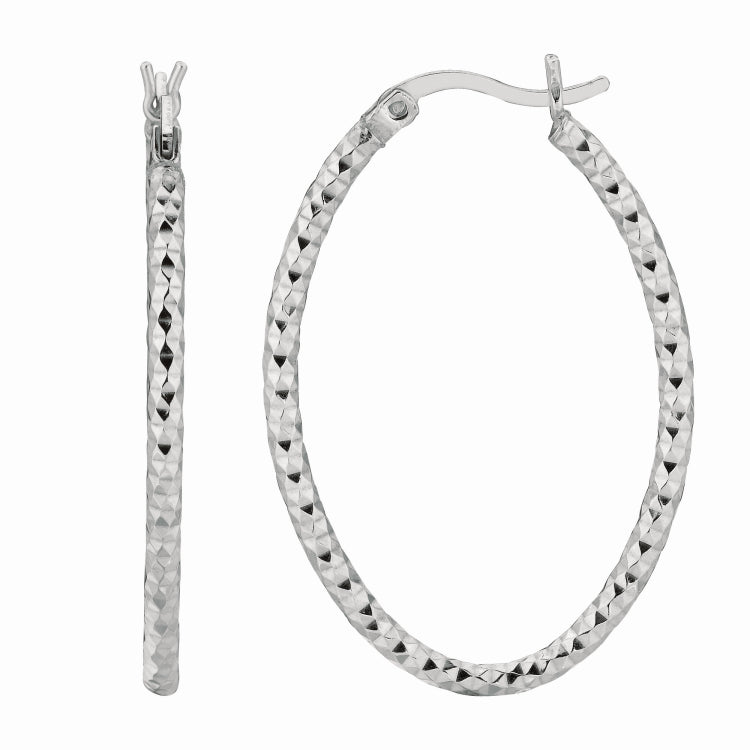 Sterling Silver 2x25MM Diamond Cut Oval Hoop Earring