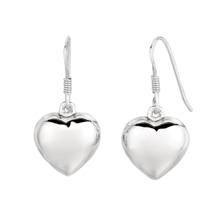 Sterling Silver Puff Heart Dangle Earring