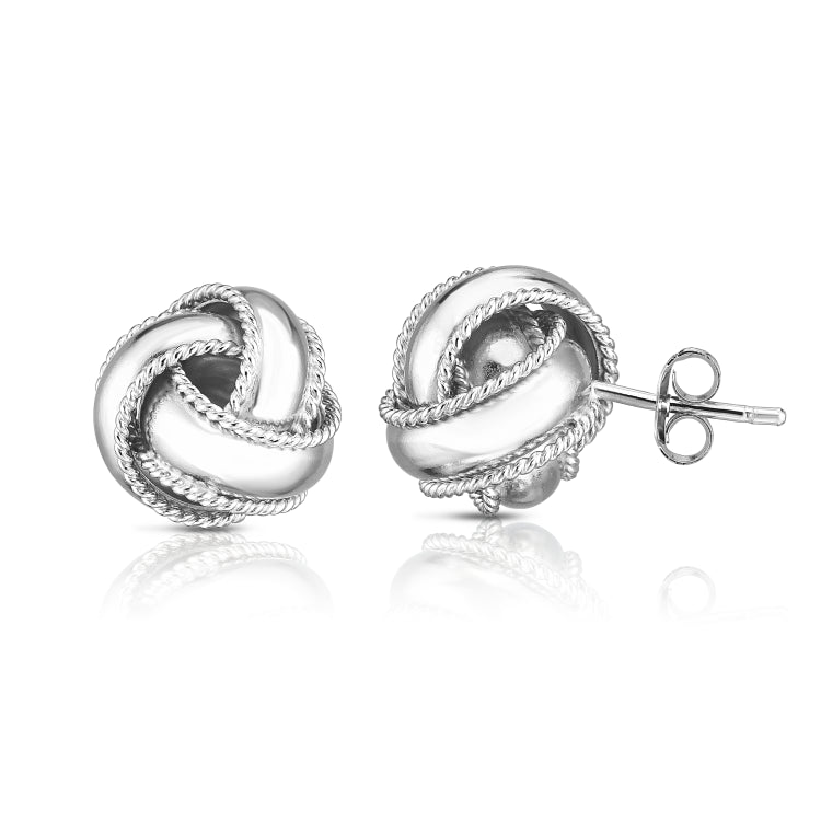 Sterling Silver Textured Border Polished Love Knot Earring
