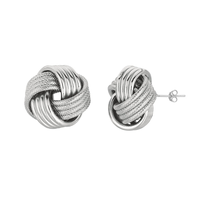 Sterling Silver Mini Textured & Polished Love Knot Earring