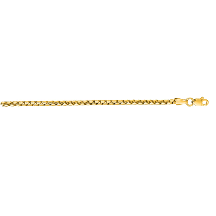 14K Yellow Gold 3.4mm Lite Round Box 20 Chain with Lobster Lock