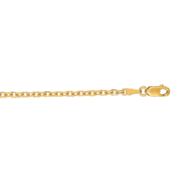 14K Yellow Gold 2.3mm Diamond Cut Cable 30 Chain with Lobster Lock