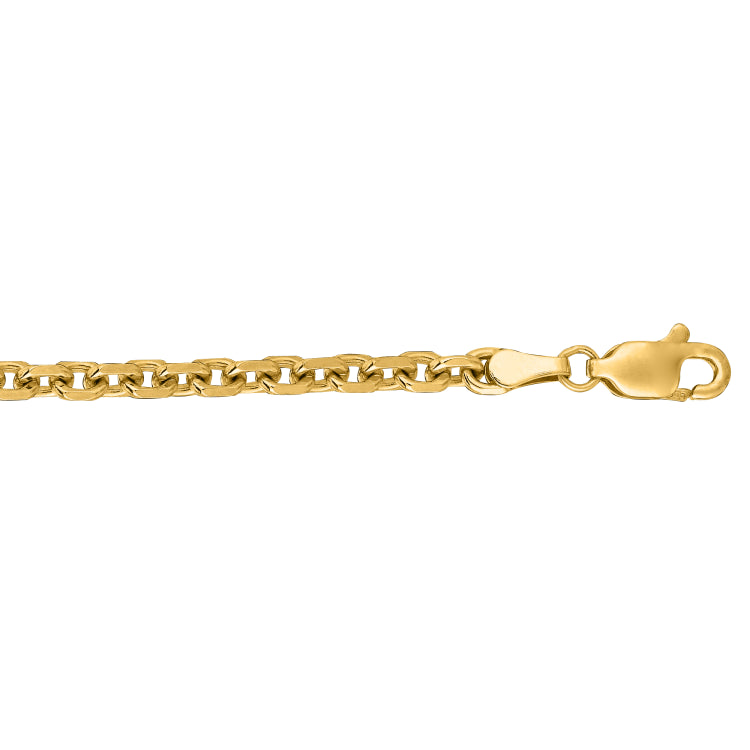 14K Yellow Gold 3.7mm Diamond Cut Cable 24 Chain with Lobster Lock