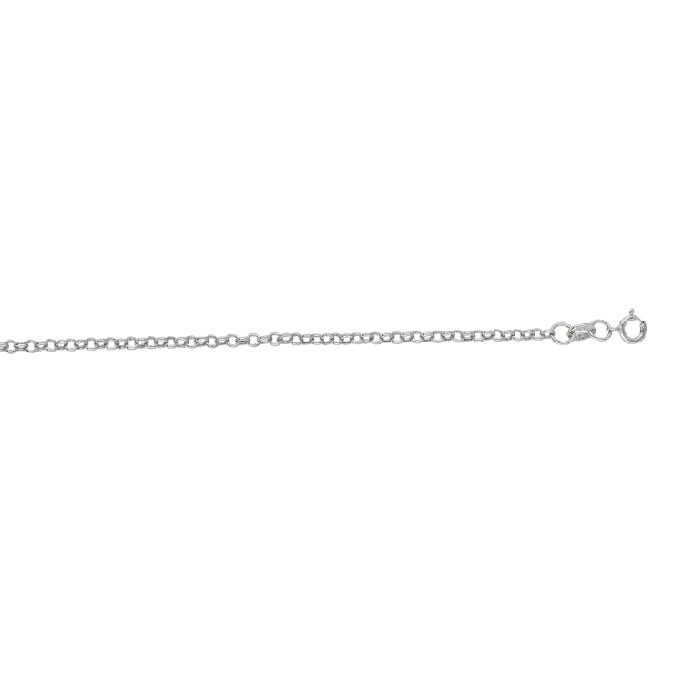 14K White Gold 1.9mm Lite Rolo 16 Chain with Spring Ring Clasp