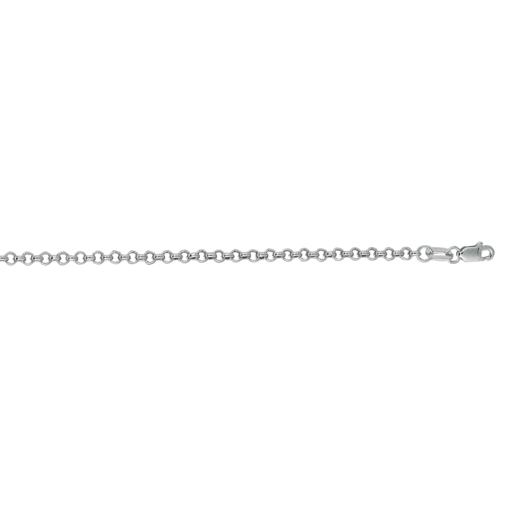 14K White Gold 2.5mm Lite Rolo 22 Chain with Lobster Lock