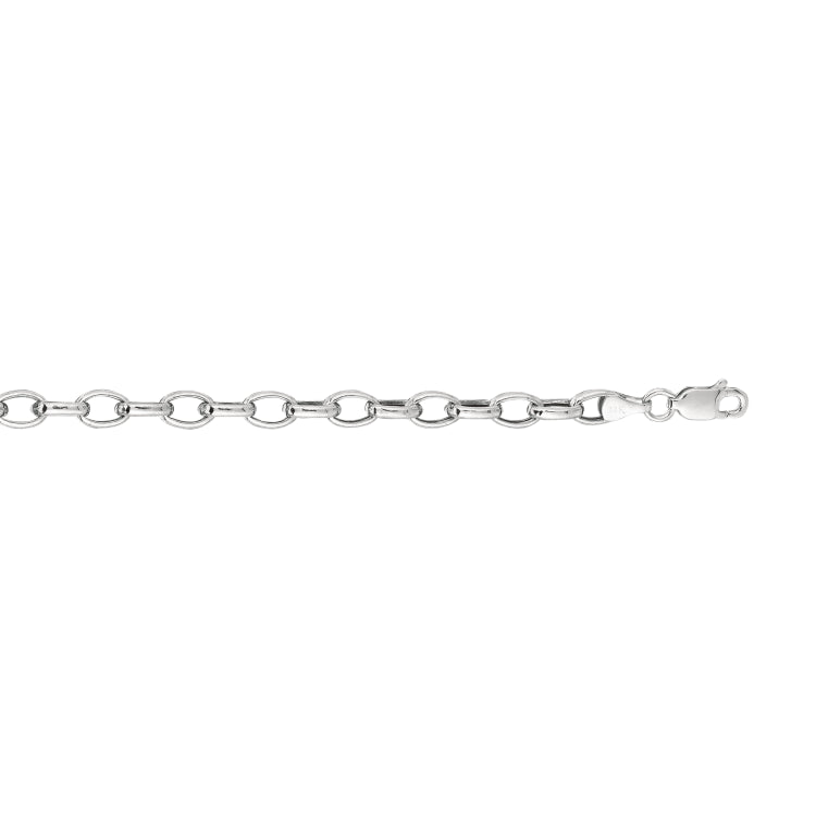 14K White Gold 4.6mm Lite Oval Rolo 18 Chain with Lobster Lock