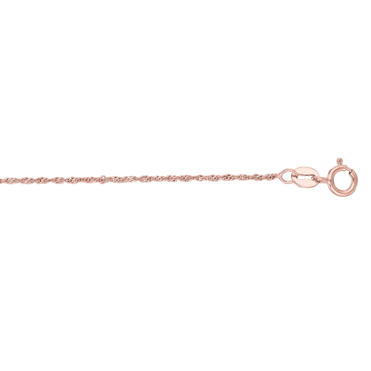 14K Rose Gold 1.1mm Singapore 16 Chain with Spring Ring Clasp