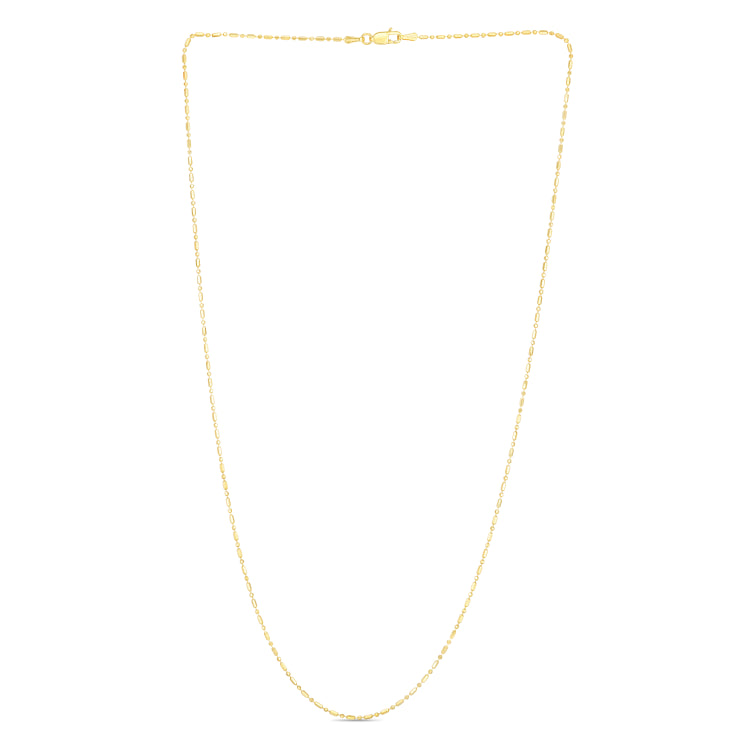 14K Yellow Gold 1.1mm Diamond Cut Bar and Bead 20 Chain with Lobster Lock