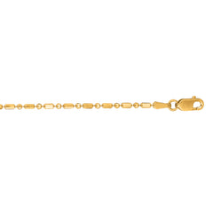14K Yellow Gold 1.3mm Diamond Cut Bar and Bead 16 Chain with Lobster Lock