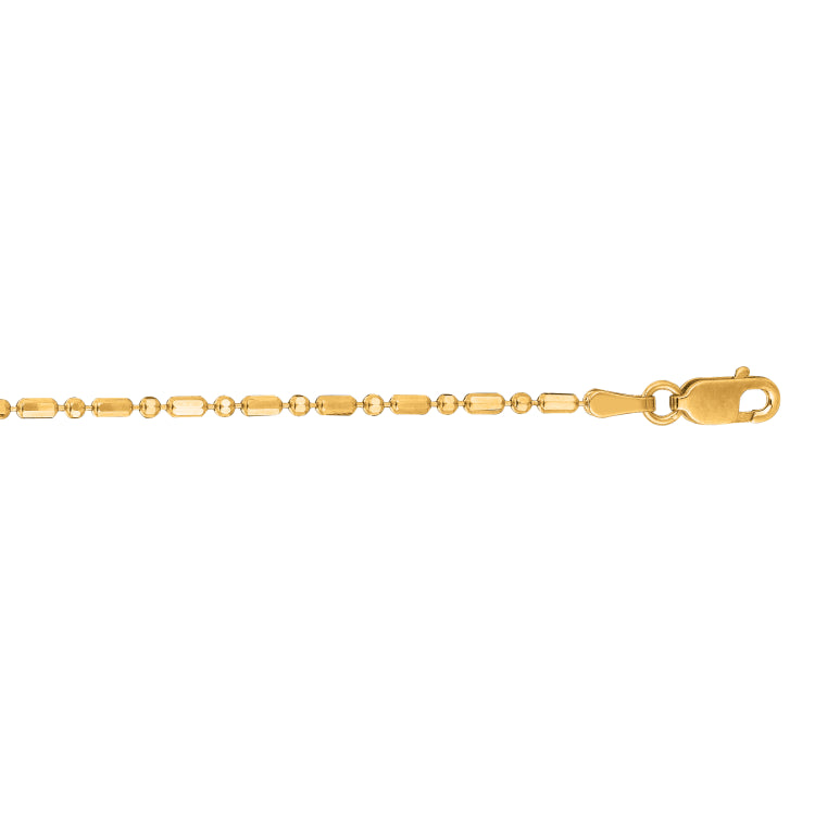 14K Yellow Gold 1.3mm Diamond Cut Bar and Bead 20 Chain with Lobster Lock