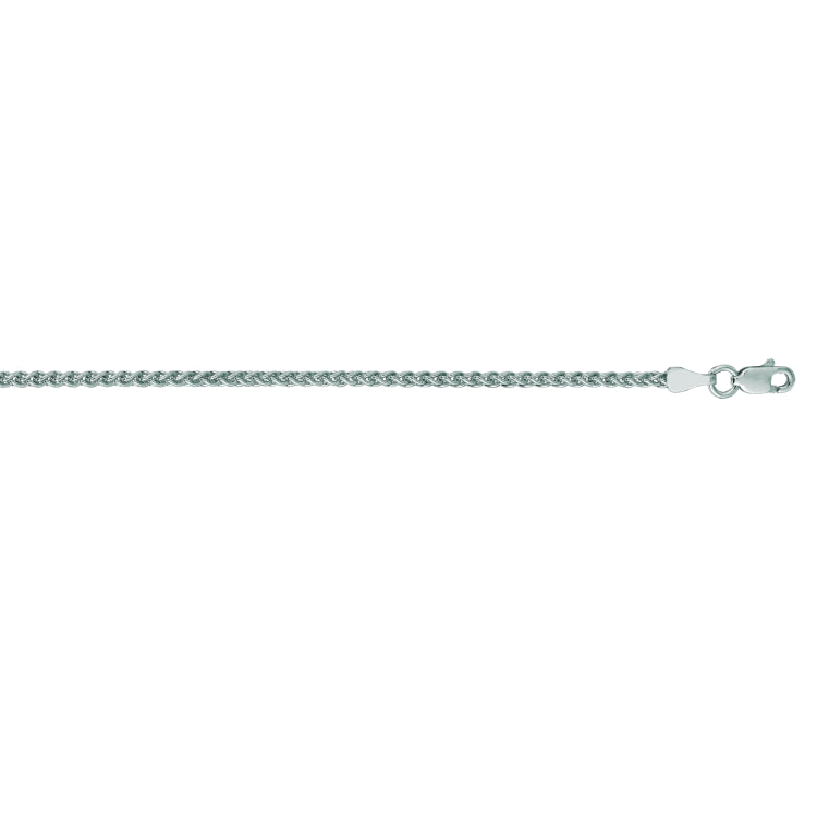 14K White Gold 2.1mm Round Wheat 22 Chain with Lobster Lock
