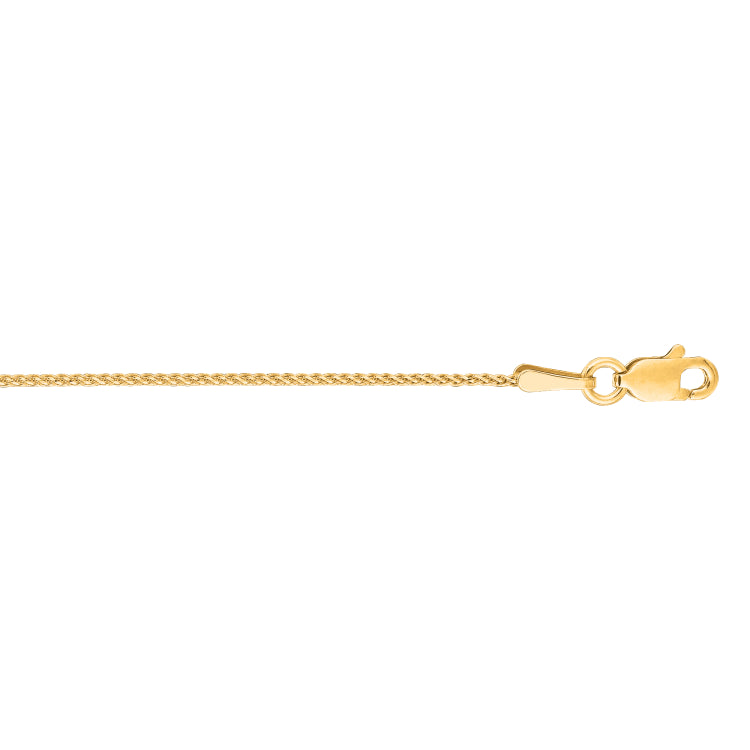 14K Yellow Gold 1mm Diamond Cut Round Wheat 20 Chain with Lobster Lock
