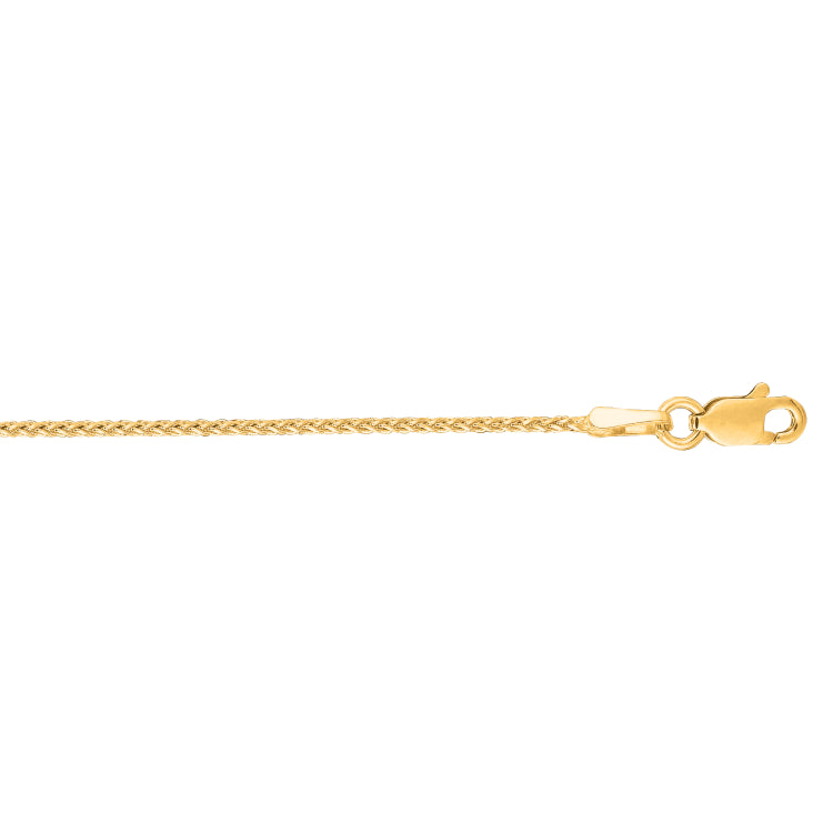 14K Yellow Gold 1.1mm Diamond Cut Round Wheat 20 Chain with Lobster Lock