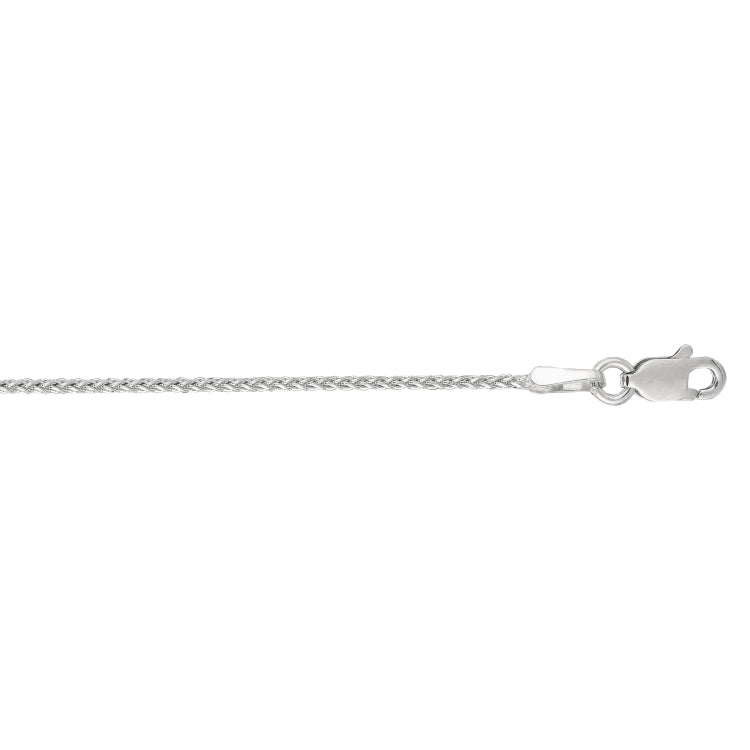 14K White Gold 1.1mm Diamond Cut Round Wheat 18 Chain with Lobster Lock