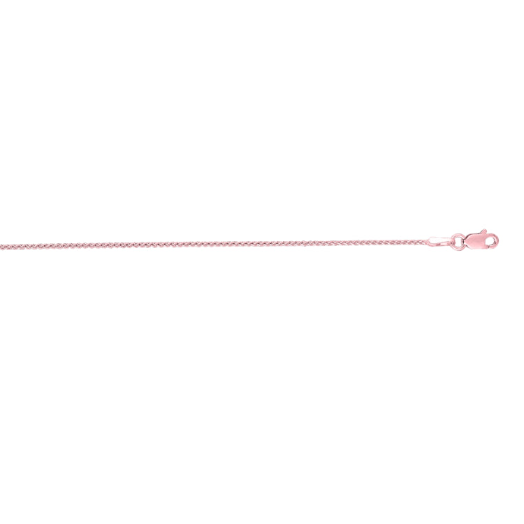 14K Rose Gold 1mm Diamond Cut Round Wheat 16 Chain with Lobster Lock