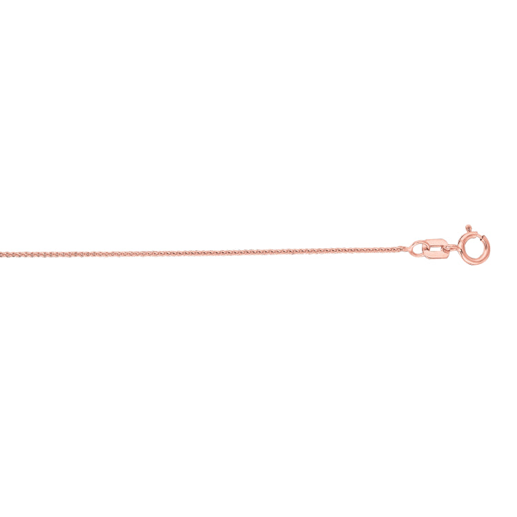14K Rose Gold 0.6mm Diamond Cut Round Wheat 18 Chain with Spring Ring