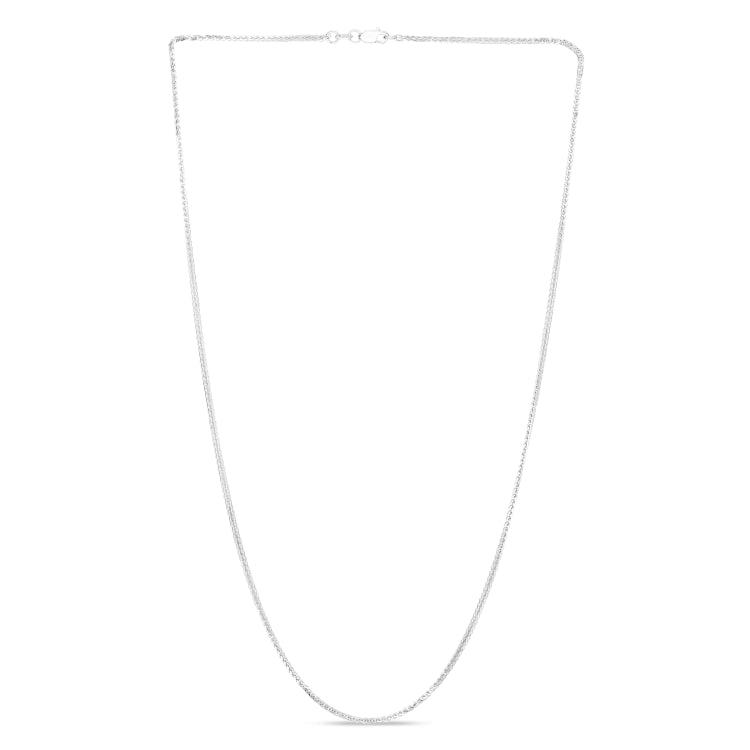 14K White Gold 1.8mm Square Wheat 18 Chain with Lobster Lock