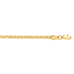 14K Yellow Gold 7.5 2.7mm Diamond Cut Lite Round Wheat Chain Bracelet with Lobster Lock