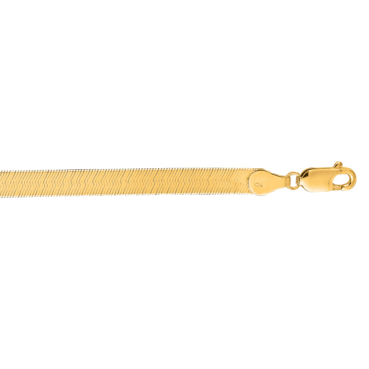 14K Yellow Gold 7 5mm Imperial Herringbone Chain Bracelet with Lobster Lock
