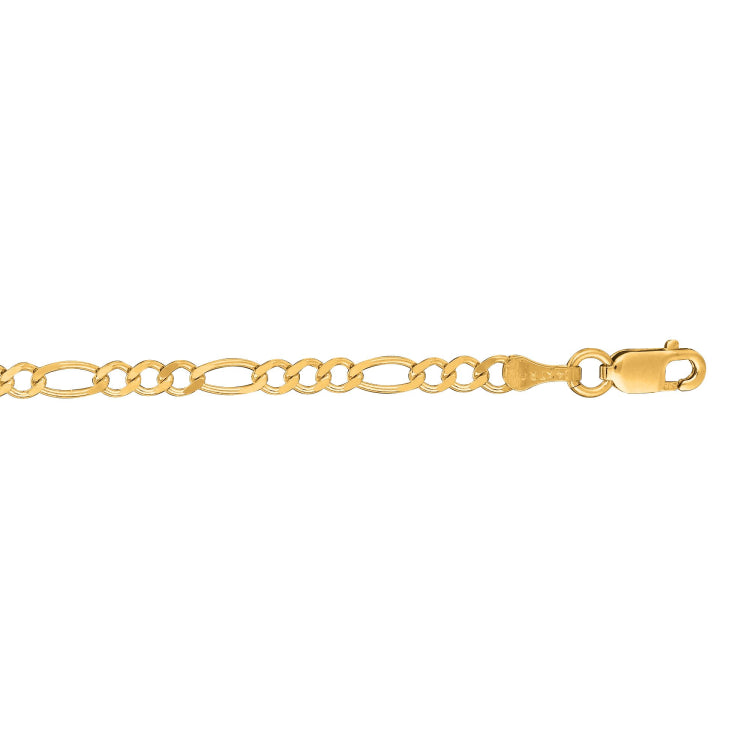 14K Yellow Gold 3.1mm Figaro 22 Chain with Lobster Lock