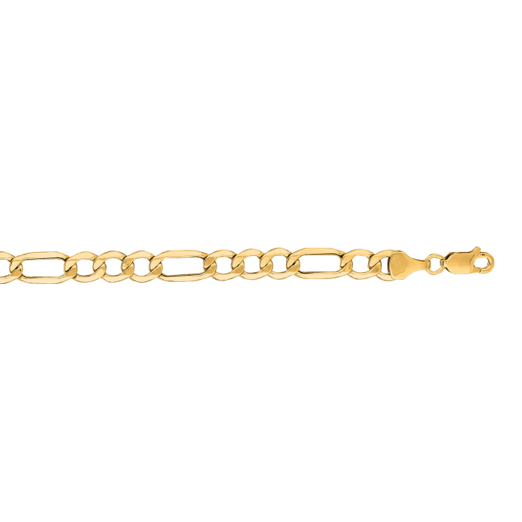 14K Yellow Gold 6.6mm Lite Figaro 8.5 Chain Bracelet with Lobster Lock
