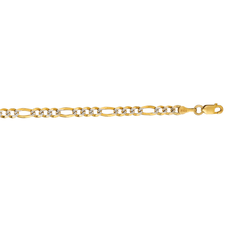 14K Yellow Gold 3.65mm White Pave Figaro 20 Chain with Lobster Lock