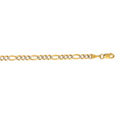14K Yellow Gold 3.65mm White Pave Figaro 20 Chain with Lobster Lock