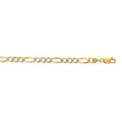 14K Yellow Gold 4.75mm White Pave Figaro 24 Chain with Lobster Lock