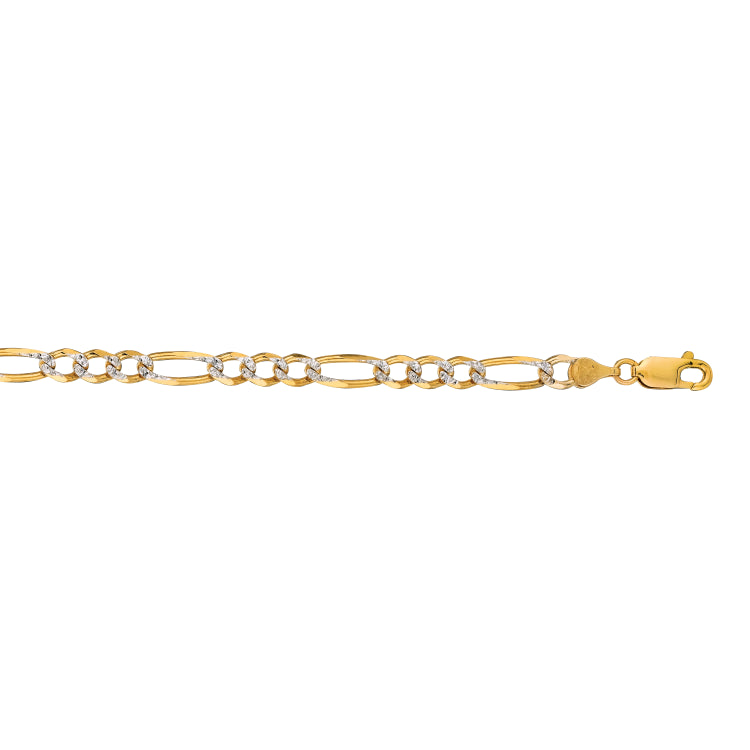 14K Yellow Gold 4.75mm White Pave Figaro 26 Chain with Lobster Lock