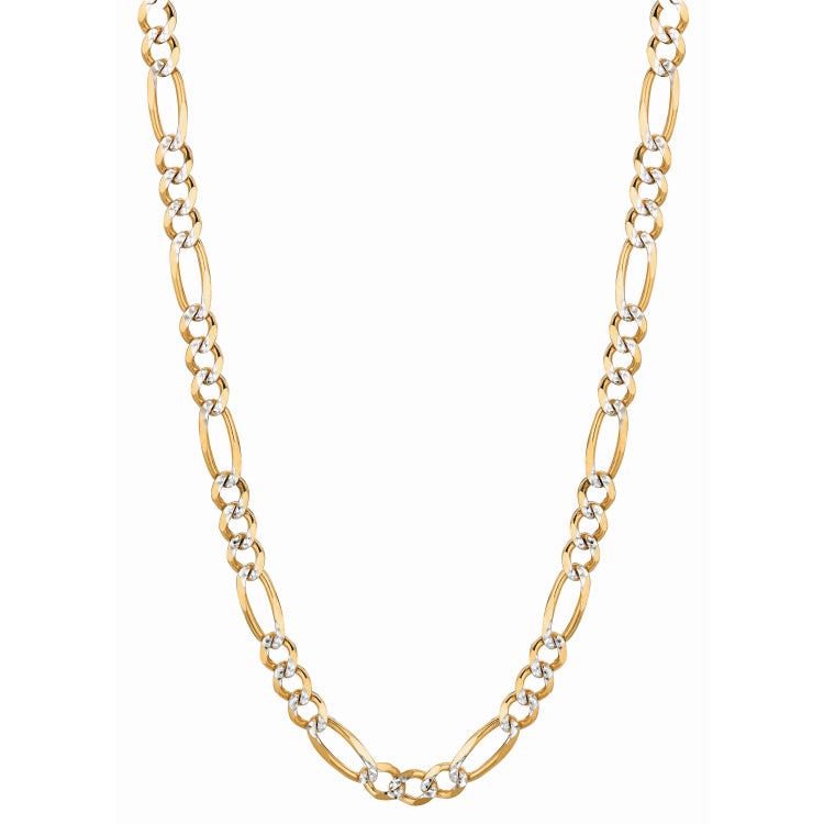 14K Yellow Gold 5.8mm White Pave Figaro 24 Chain with Lobster Lock