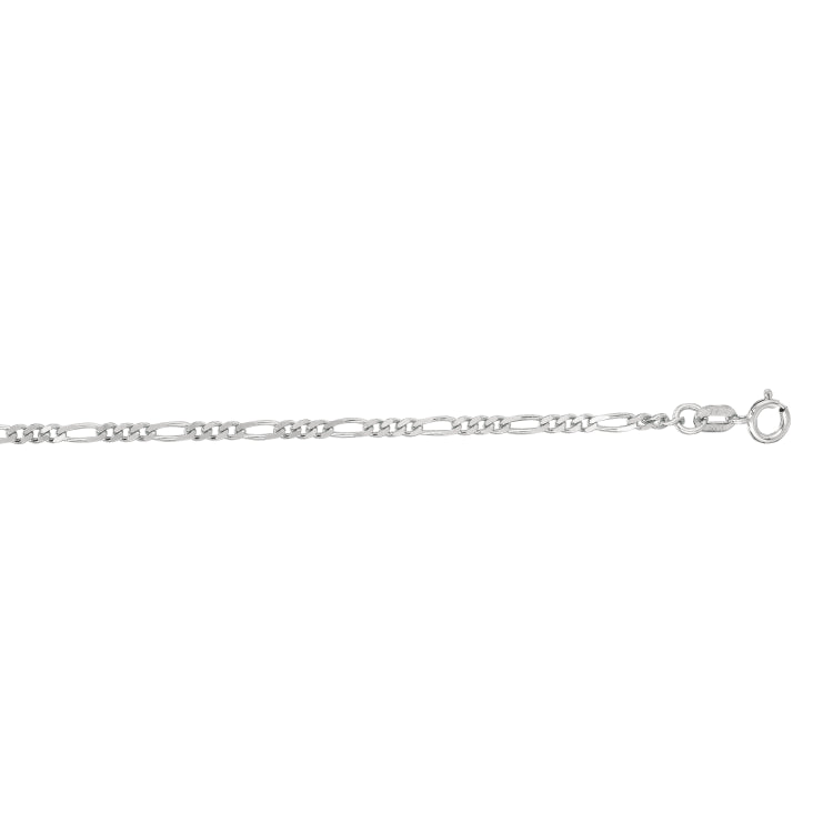14K White Gold 1.9mm Figaro 18 Chain with Spring Ring