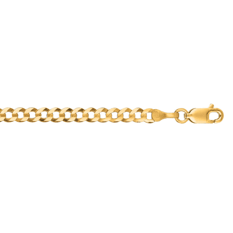 14K Yellow Gold 3.6mm Comfort Curb 7 Chain Bracelet with Lobster Lock
