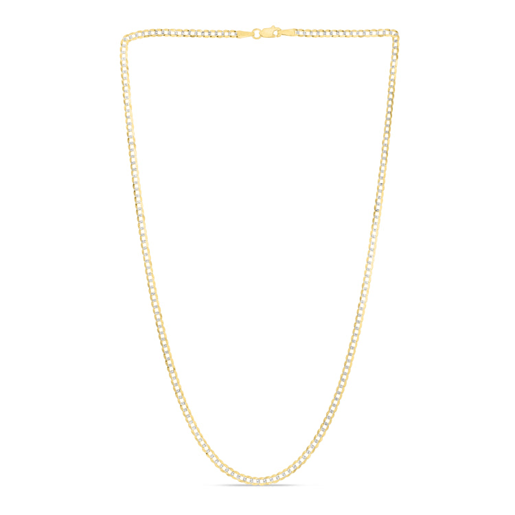 14K Yellow Gold 2.6mm White Pave Curb 16 Chain with Lobster Lock