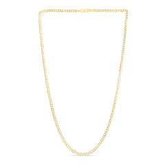 14K Yellow Gold 2.6mm White Pave Curb 16 Chain with Lobster Lock