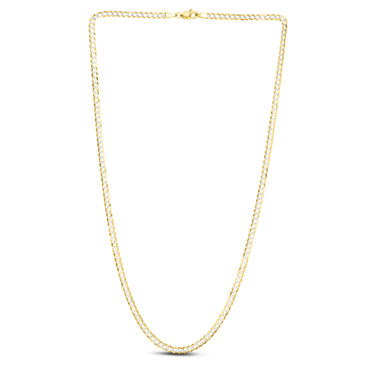 14K Yellow Gold 3.2mm White Pave Curb 24 Chain with Lobster Lock
