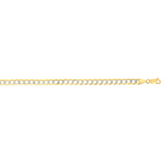 14K Yellow Gold 4.6mm White Pave Curb 24 Chain with Lobster Lock