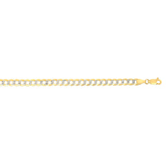 14K Yellow Gold 7mm White Pave Curb 8.5 Chain Bracelet with Lobster Lock